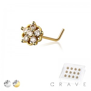 12PCS OF MULTI CZ FLOWER 316L SURGICAL STEEL L-SHAPE NOSE BOX